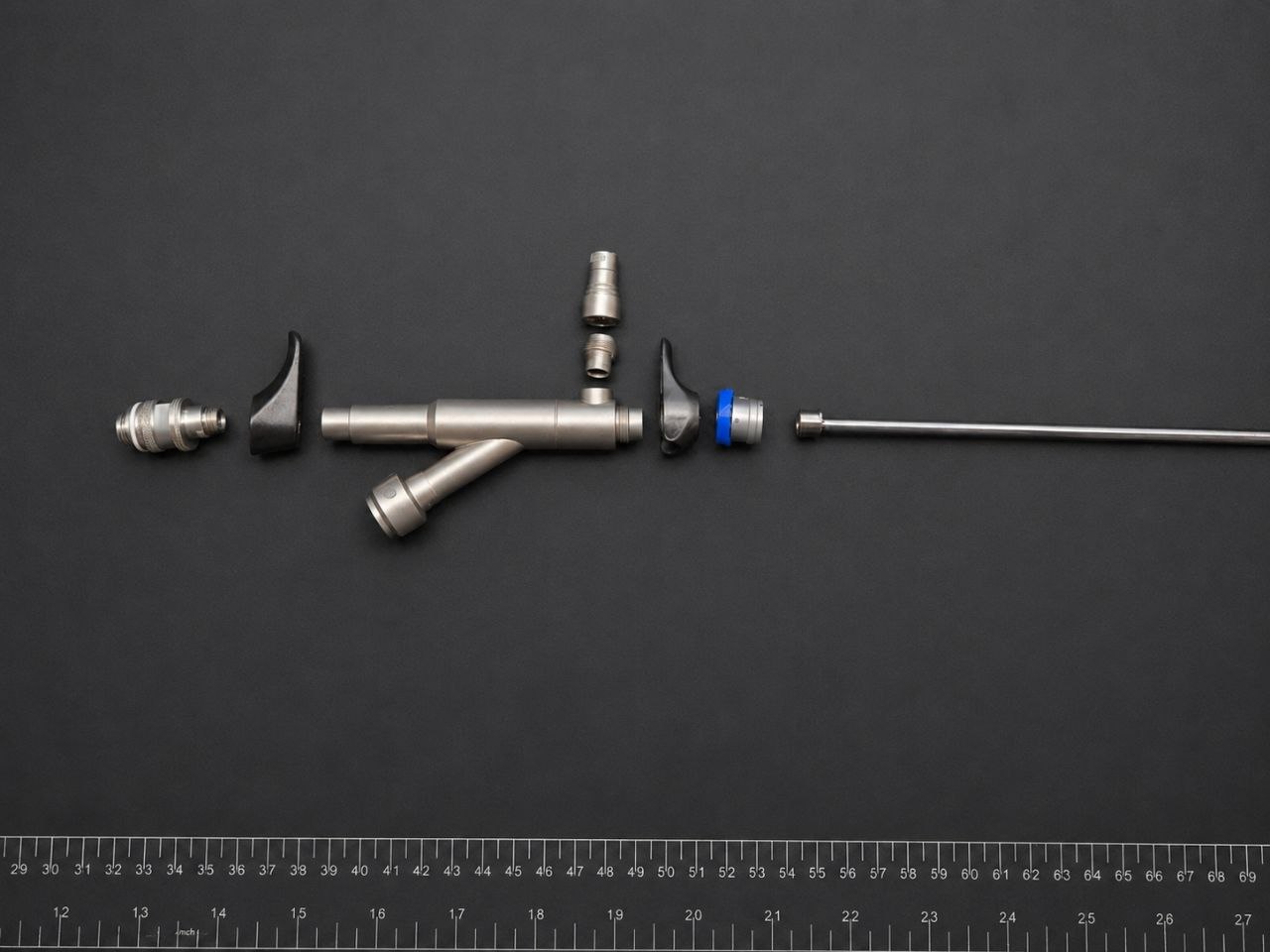 Semi-rigid scope components arranged for inspection and service